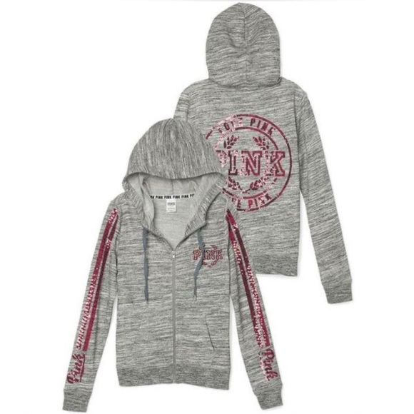Victoria’a Secret PINK Marled Gray Hoodie Pink Sequins XS - Picture 10 of 10